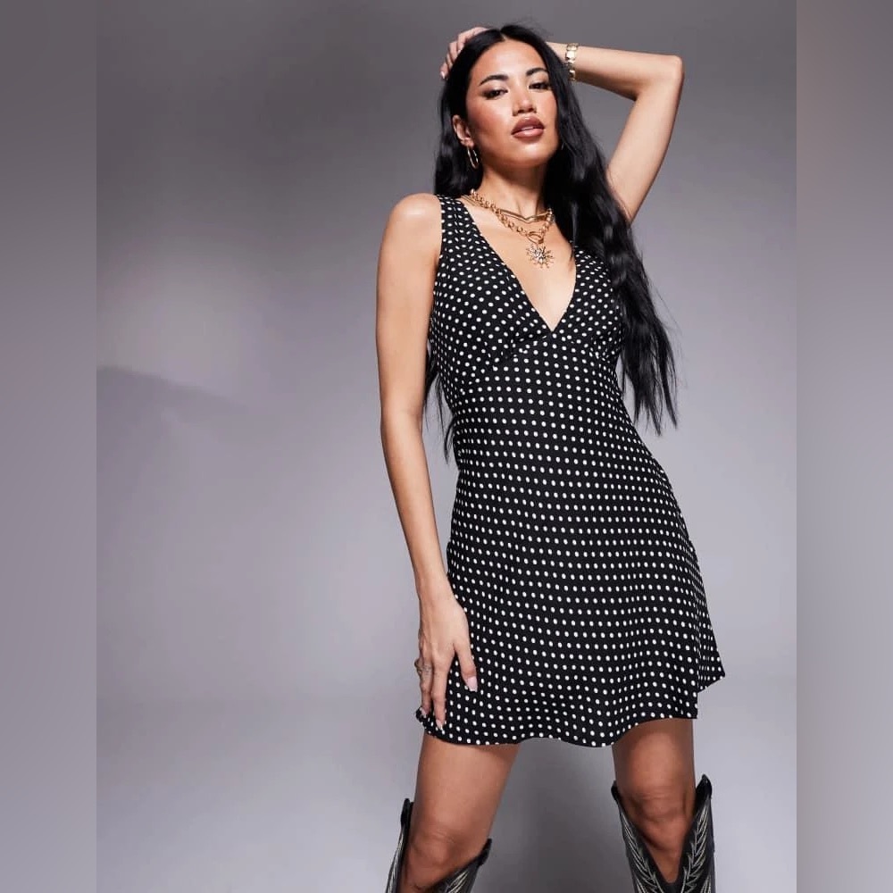 Princess Polly Nellie Mini Polka Dot Black Dress Size US 4